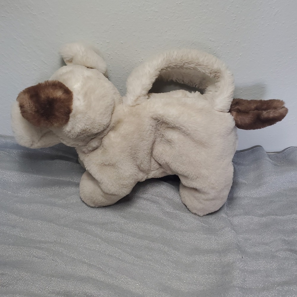 Plushies Puppy Dog Plush Handbag‎ Cream Brown Faux Fur Novelty Zipper Bag Y2K